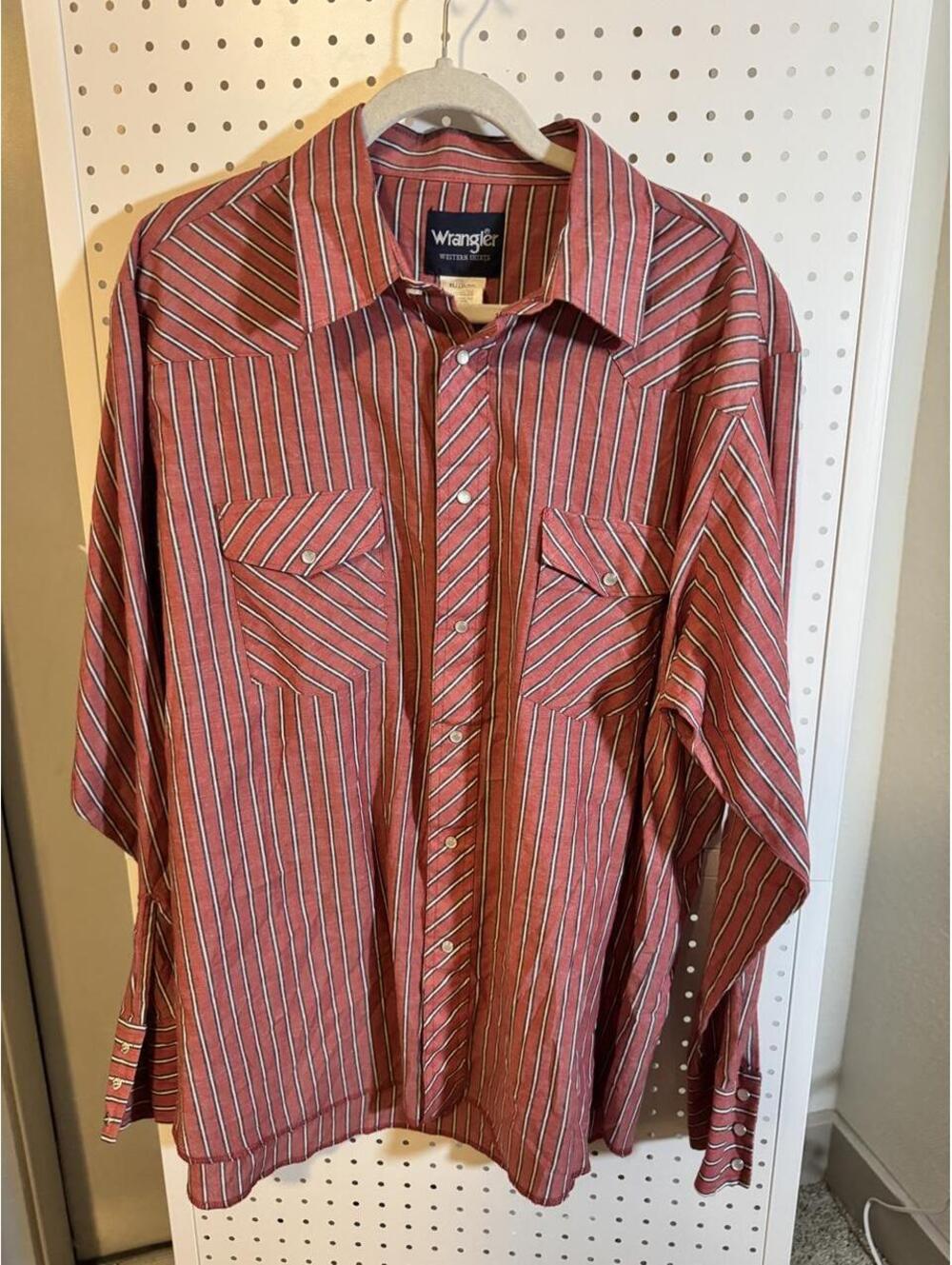 Wrangler Western Pearl Snap Shirt | Red Striped | XL | Cowboy Rodeo
